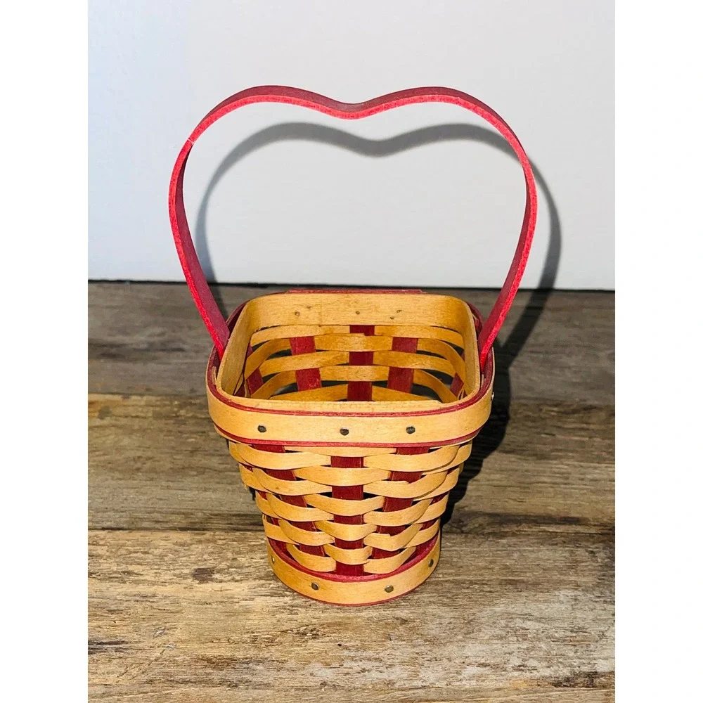 Vintage Longaberger Home Sweetheart Basket Mini Red Heart Handle 2007